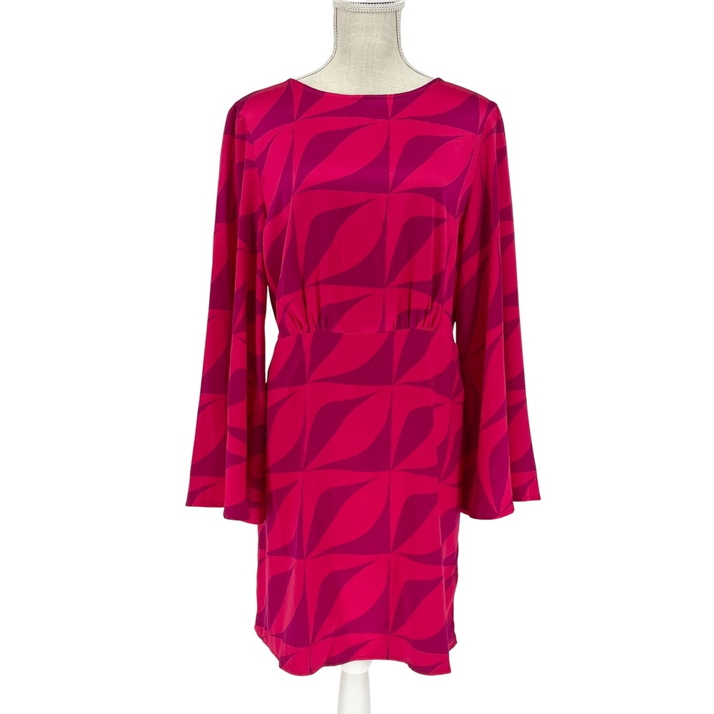 Vero Moda Mini Dress Women XL Pink Geometric Kimono‎ Sleeve Retro Mod